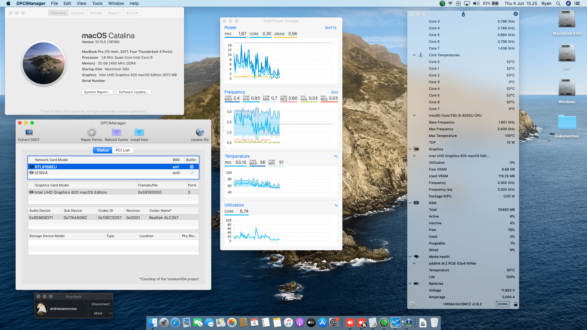 Success Hackintosh macOS Catalina 10.15.5 Build 19F96 in Lenovo Thinkpad L380 Yoga